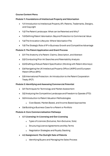 Patent valuation_Course Content Menu